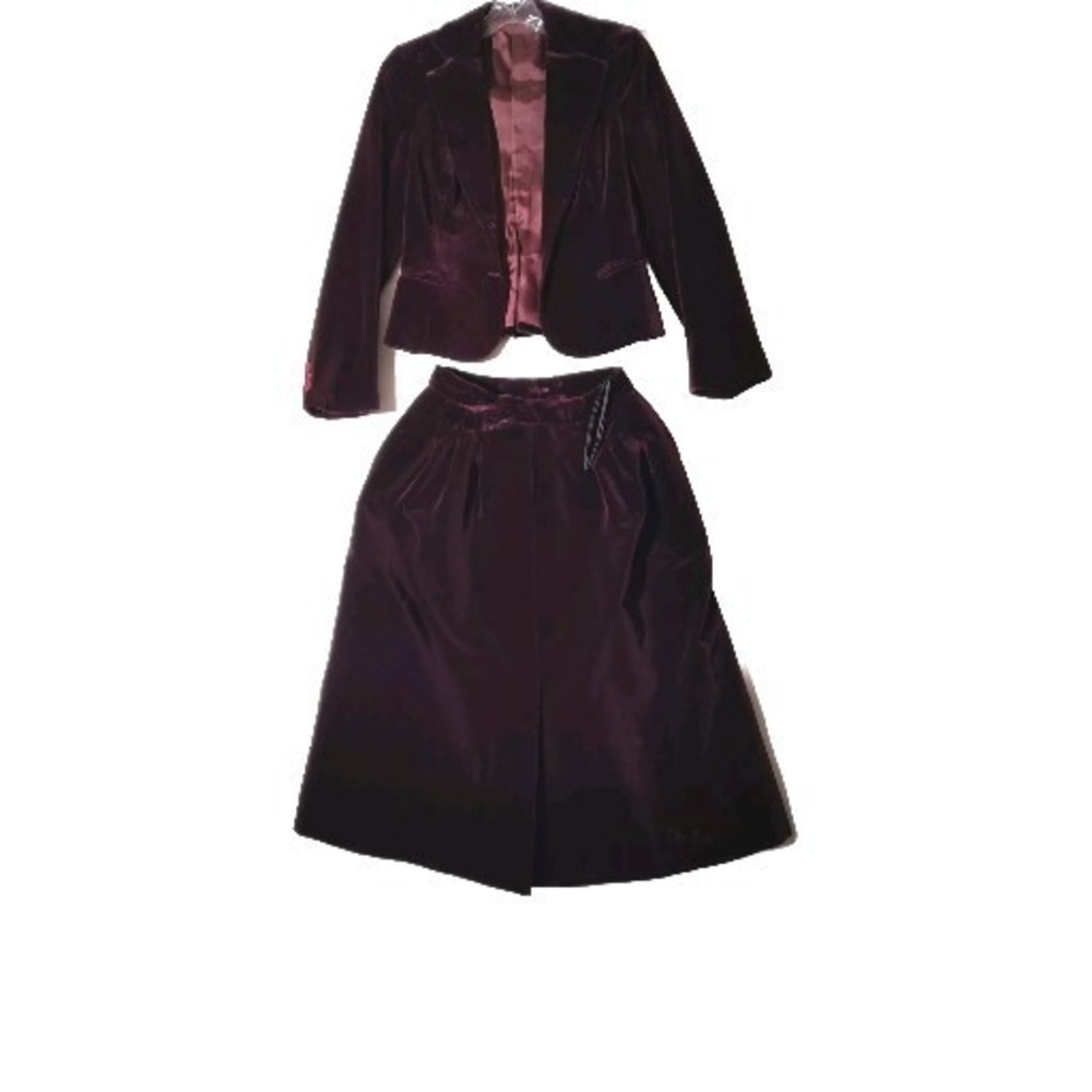 Sir For Her 2 Piece Velvet  Skirt Suit Set Vintage 1970s Size 7 - Imperfect